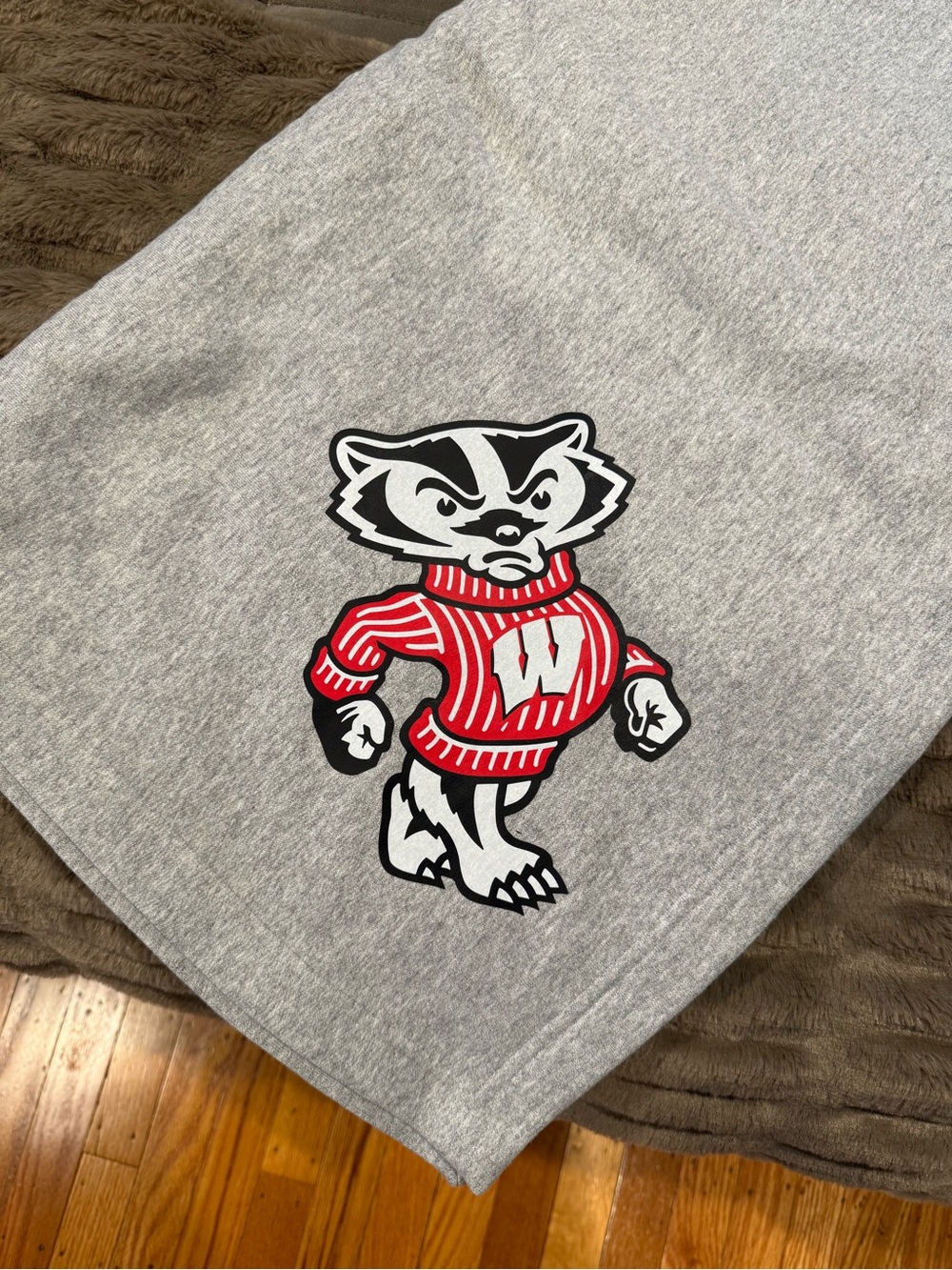Wisconsin Badgers Grey BLANKET with Bucky Badger Graphic